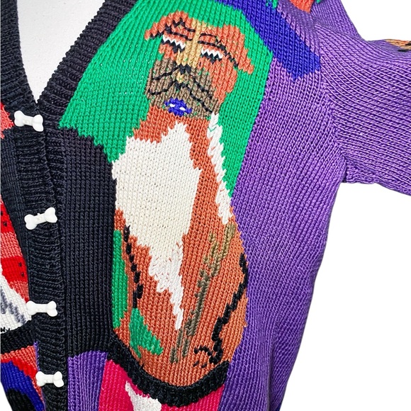 Berek Marta D Vintage 90’s Hand Knit Dogs Best In Show Cardigan Sweater - Picture 5 of 15